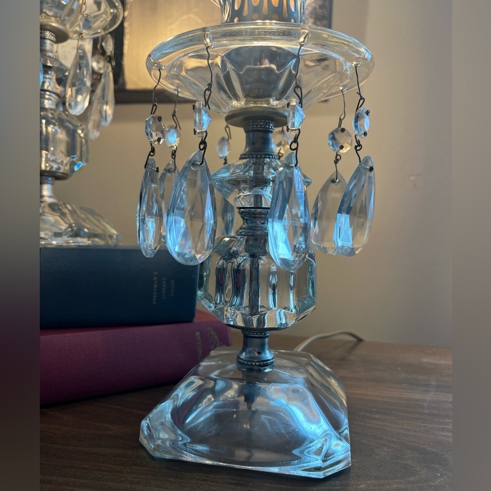 Vintage 1950's Crystal/Etched Glass Hollywood Regency Boudoir Lamps -Pair - Picture 11 of 11